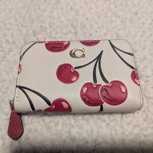 Coach Cherry Print Card Case in Chalk and Red